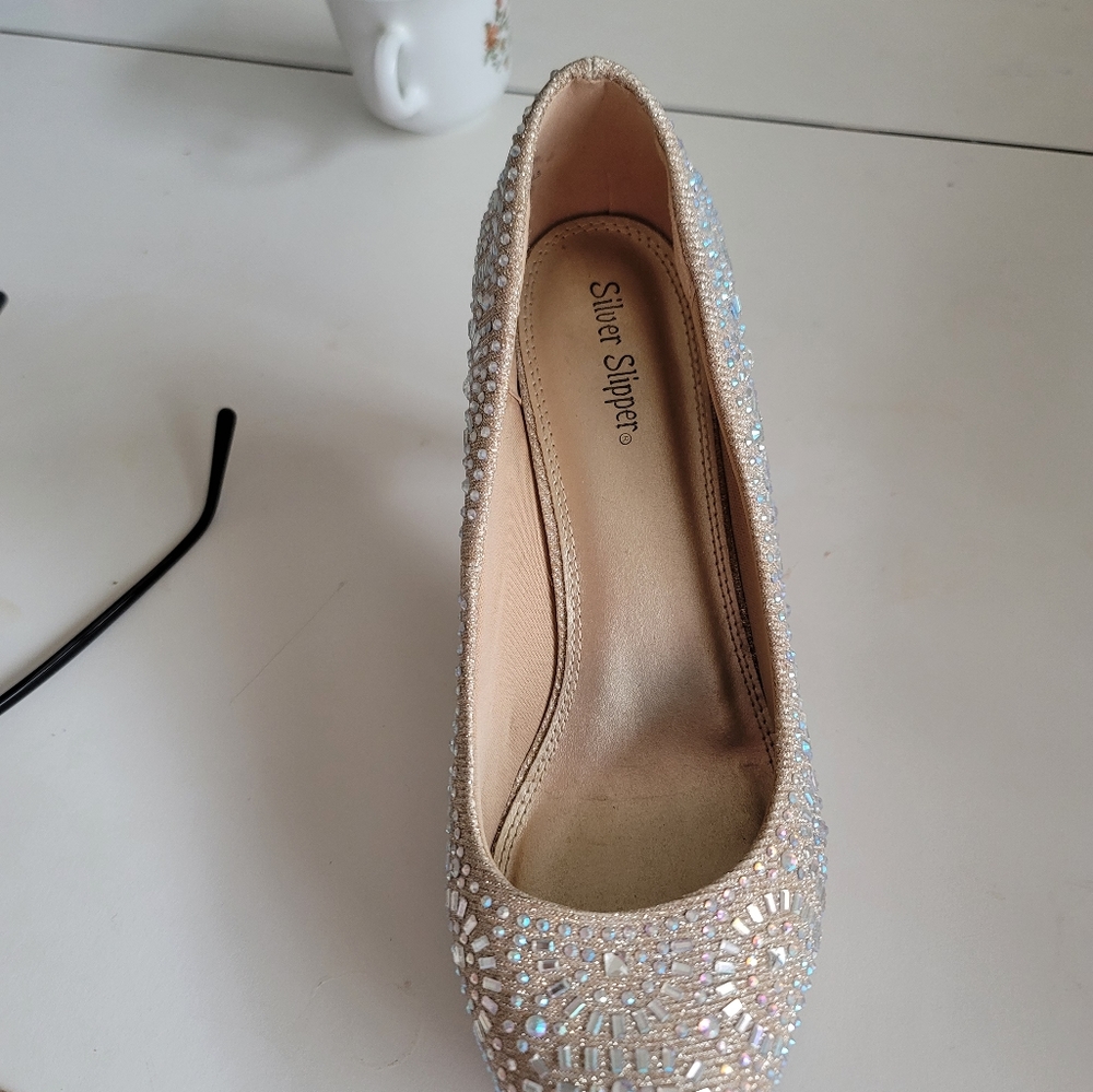 Gold embellished pumps